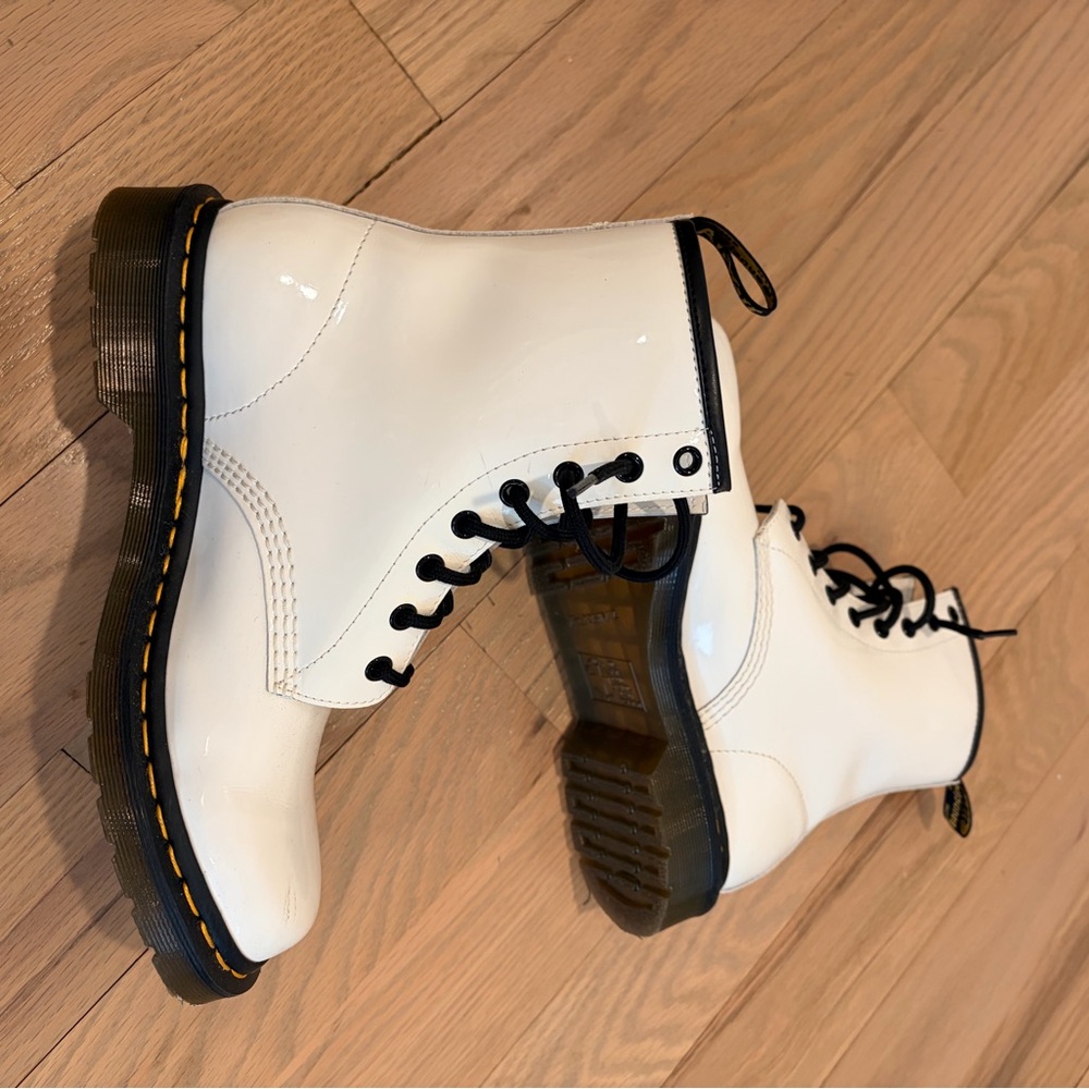 Dr. Martens White Combat Boots with Black Laces - Picture 2 of 5